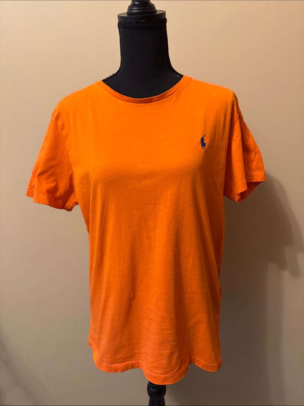 Ralph Lauren Orange Crewneck Tee with Blue Pony Embroidery